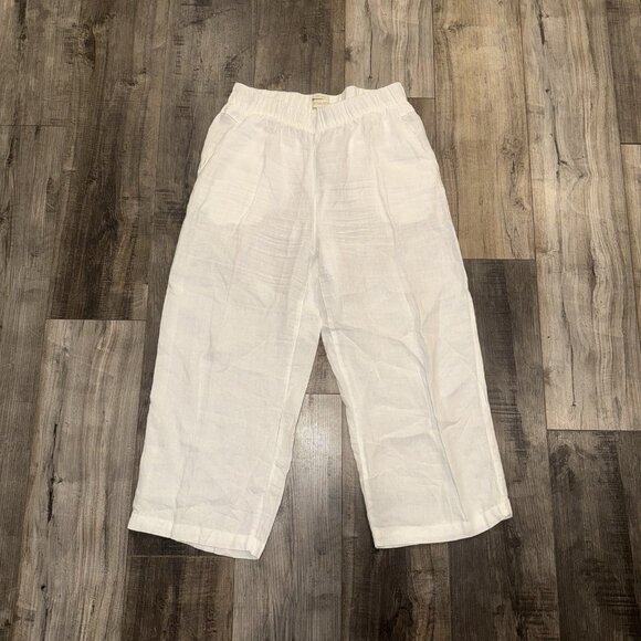 Cynthia Rowley 100% Linen Pants Wide Leg White Elastic Waist Pull On Crop Size L - Picture 1 of 7